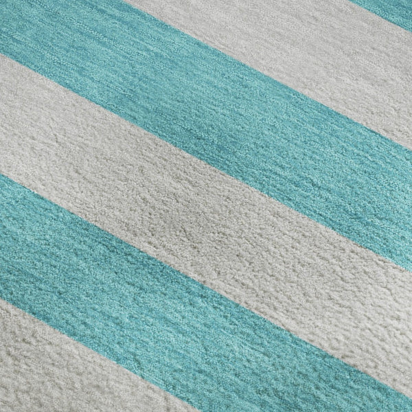 HomeRoots 10' X 14' Turquoise & Ivory Striped Washable Area Rug – UV Protected, Stain Resistant & Easy Care! 647782