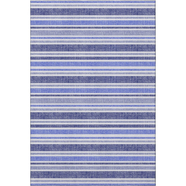 HomeRoots 5' X 8' Stylish Blue and Ivory Striped Washable Area Rug with UV Protection for Busy Homes 647784