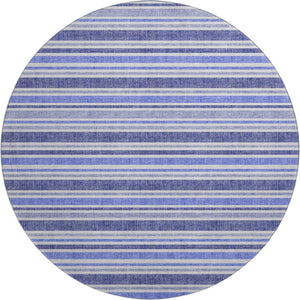 HomeRoots 8' Blue And Ivory Striped Round Rug - Washable, UV-Protected, Stain-Resistant for Busy Homes 647785