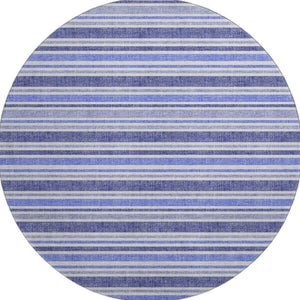 HomeRoots 8' Blue And Ivory Striped Round Rug - Washable, UV-Protected, Stain-Resistant for Busy Homes 647785