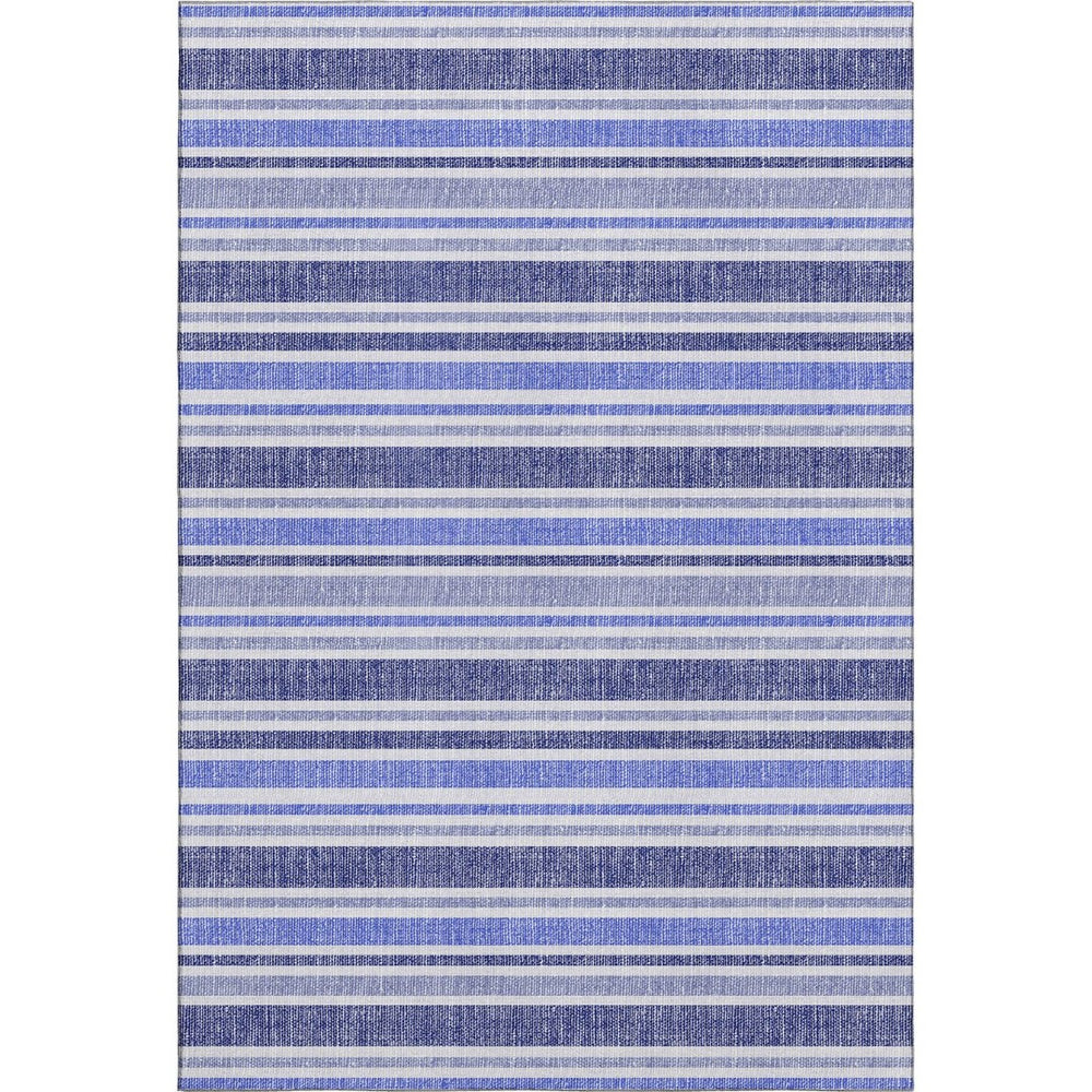 HomeRoots 9' X 12' Striped Blue and Ivory Washable Area Rug with UV Protection for Homes with Kids & Pets 647787
