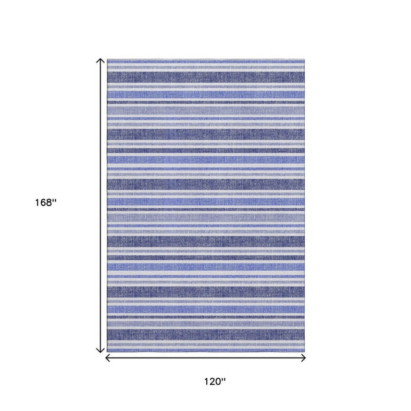 HomeRoots 10' X 14' Blue And Ivory Striped Washable Area Rug – Soft, Stain Resistant, UV Protected for Homes 647788