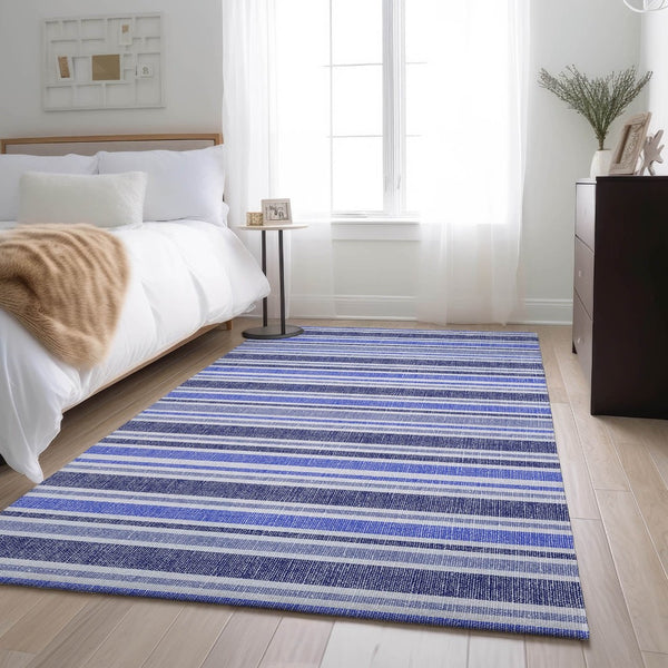 HomeRoots 10' X 14' Blue And Ivory Striped Washable Area Rug – Soft, Stain Resistant, UV Protected for Homes 647788