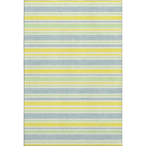 HomeRoots 5' X 8' Coastal Denim Blue & Yellow Striped Area Rug - Washable, UV Protected, Perfect for Homes! 647790