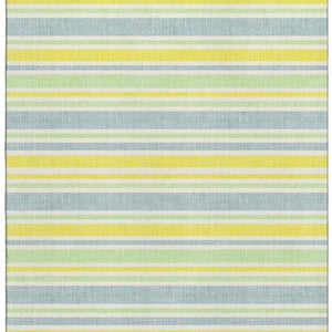 HomeRoots 5' X 8' Coastal Denim Blue & Yellow Striped Area Rug - Washable, UV Protected, Perfect for Homes! 647790