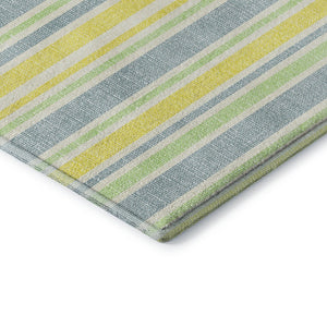 HomeRoots 8' Denim Blue & Yellow Striped Washable Round Rug – Durable, UV Protected, Perfect for Busy Homes! 647791