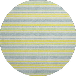 HomeRoots 8' Denim Blue & Yellow Striped Washable Round Rug – Durable, UV Protected, Perfect for Busy Homes! 647791