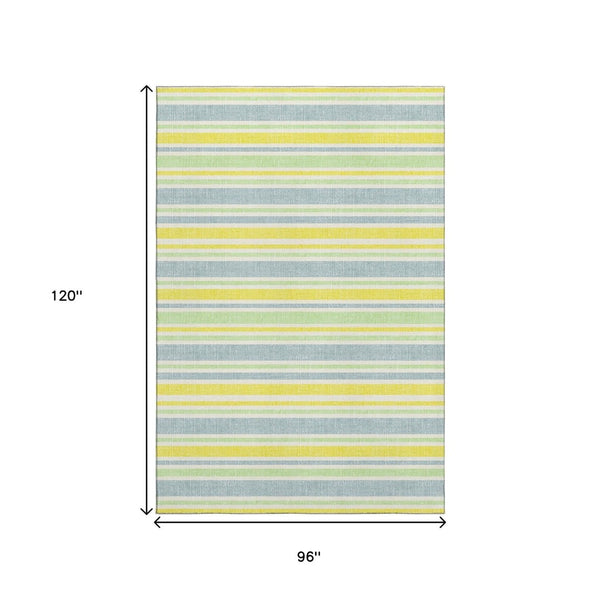 HomeRoots 8' X 10' Stylish Denim Blue & Yellow Striped Washable Area Rug with UV Protection for High-Traffic Spaces 647792