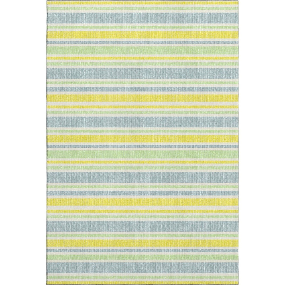 HomeRoots 8' X 10' Stylish Denim Blue & Yellow Striped Washable Area Rug with UV Protection for High-Traffic Spaces 647792