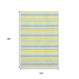 HomeRoots 10' Denim Blue & Yellow Striped Area Rug - Washable, Durable, UV-Protected for High-Traffic Spaces 647794