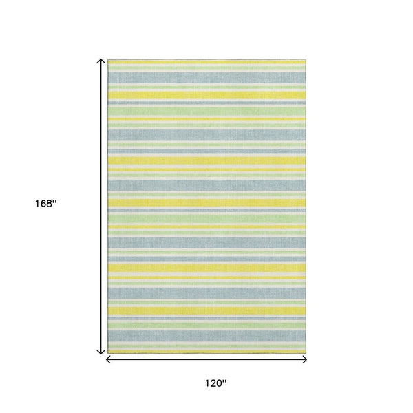 HomeRoots 10' Denim Blue & Yellow Striped Area Rug - Washable, Durable, UV-Protected for High-Traffic Spaces 647794