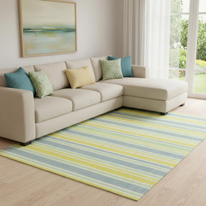 HomeRoots 10' Denim Blue & Yellow Striped Area Rug - Washable, Durable, UV-Protected for High-Traffic Spaces 647794