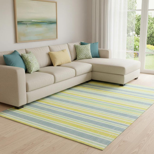 HomeRoots 10' Denim Blue & Yellow Striped Area Rug - Washable, Durable, UV-Protected for High-Traffic Spaces 647794