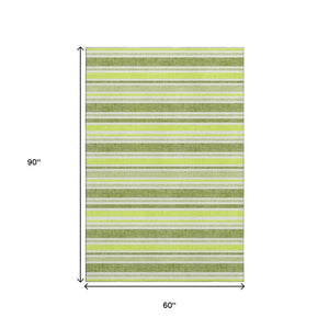 HomeRoots 5' X 8' Stylish Fern Green & Ivory Striped Washable Area Rug with UV Protection for Busy Homes 647796
