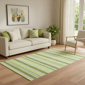 HomeRoots 5' X 8' Stylish Fern Green & Ivory Striped Washable Area Rug with UV Protection for Busy Homes 647796
