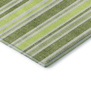 HomeRoots 5' X 8' Stylish Fern Green & Ivory Striped Washable Area Rug with UV Protection for Busy Homes 647796