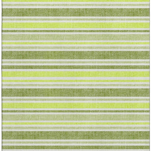 HomeRoots 5' X 8' Stylish Fern Green & Ivory Striped Washable Area Rug with UV Protection for Busy Homes 647796