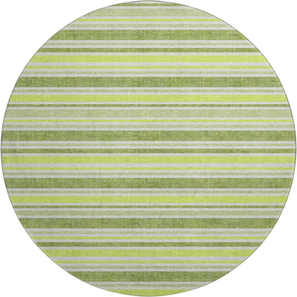 HomeRoots 8' Fern Green and Ivory Striped Round Washable Rug with UV Protection for Style and Durability 647797