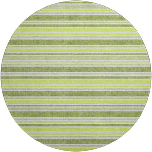 HomeRoots 8' Fern Green and Ivory Striped Round Washable Rug with UV Protection for Style and Durability 647797
