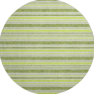HomeRoots 8' Fern Green and Ivory Striped Round Washable Rug with UV Protection for Style and Durability 647797