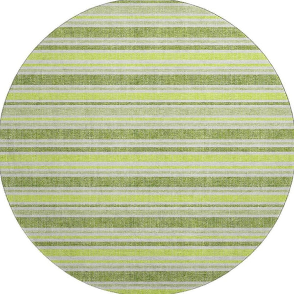 HomeRoots 8' Fern Green and Ivory Striped Round Washable Rug with UV Protection for Style and Durability 647797
