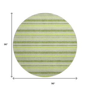 HomeRoots 8' Fern Green and Ivory Striped Round Washable Rug with UV Protection for Style and Durability 647797