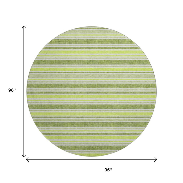 HomeRoots 8' Fern Green and Ivory Striped Round Washable Rug with UV Protection for Style and Durability 647797