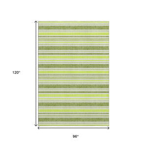 HomeRoots 8' X 10' Fern Green & Ivory Striped Washable Area Rug with UV Protection for Busy Homes & Pets 647798