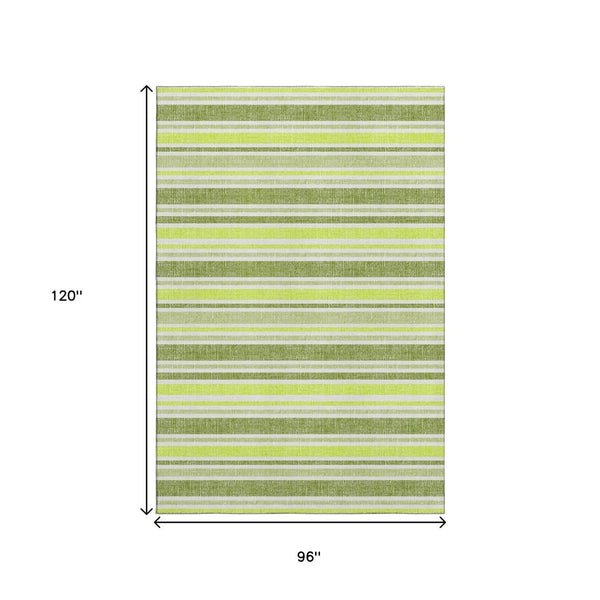 HomeRoots 8' X 10' Fern Green & Ivory Striped Washable Area Rug with UV Protection for Busy Homes & Pets 647798