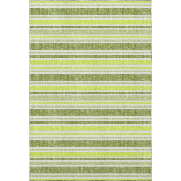 HomeRoots 8' X 10' Fern Green & Ivory Striped Washable Area Rug with UV Protection for Busy Homes & Pets 647798