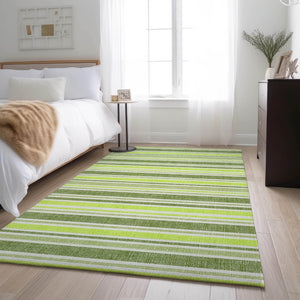 HomeRoots 9' X 12' Fern Green & Ivory Striped Washable Area Rug - UV Protected, Stain Resistant for Any Space 647799