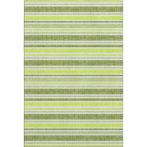 HomeRoots 9' X 12' Fern Green & Ivory Striped Washable Area Rug - UV Protected, Stain Resistant for Any Space 647799
