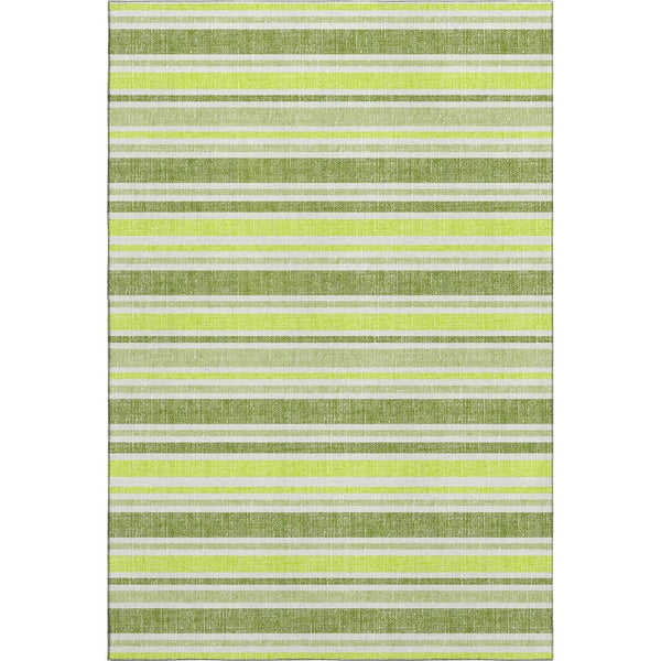 HomeRoots 9' X 12' Fern Green & Ivory Striped Washable Area Rug - UV Protected, Stain Resistant for Any Space 647799