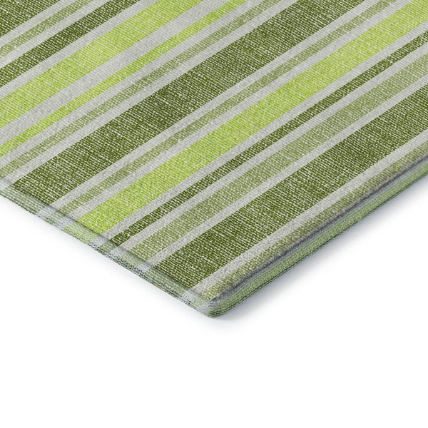 HomeRoots 9' X 12' Fern Green & Ivory Striped Washable Area Rug - UV Protected, Stain Resistant for Any Space 647799