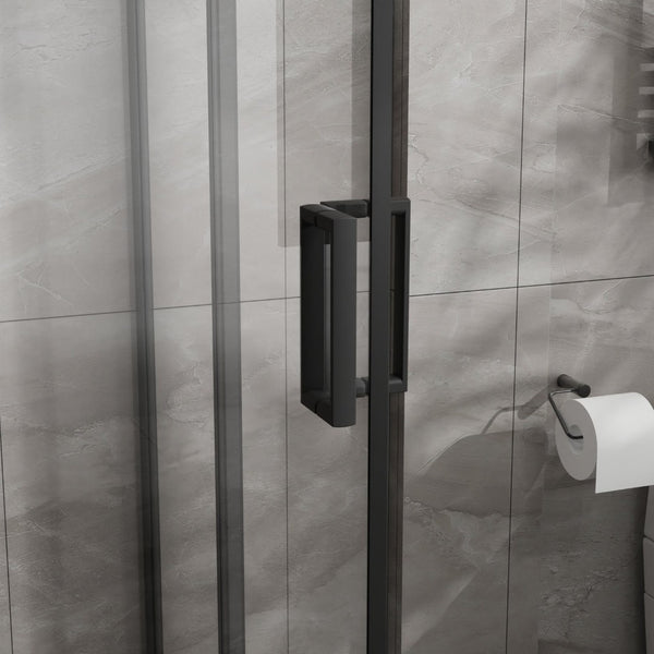 English Elm Goodyo Corner Shower Stall Tempered Glass Sliding Door Matte Black Base Included W1223S00041