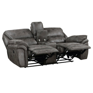 English Elm Plush Reclining Sofa and Loveseat Set Microfiber Upholstered Living Room Furniture Gray B011S01293