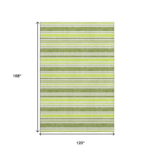 HomeRoots 10' X 14' Fern Green & Ivory Striped Washable Area Rug – Stain Resistant, UV Protected & Stylish 647800