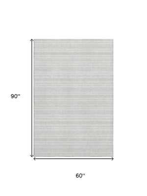 HomeRoots 5' X 8' Ivory and Gray Striped Washable Area Rug with UV Protection – Durable, Stylish, and Easy-Care! 647814