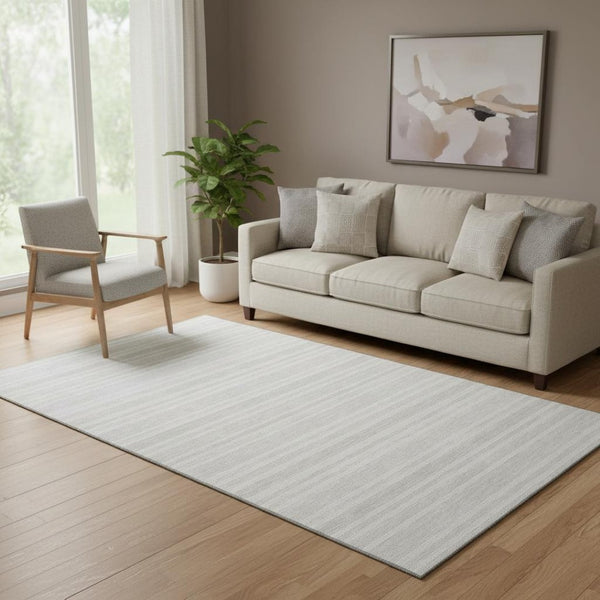 HomeRoots 5' X 8' Ivory and Gray Striped Washable Area Rug with UV Protection – Durable, Stylish, and Easy-Care! 647814