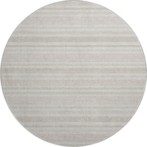 HomeRoots 8' Striped Washable Round Rug with UV Protection – Durable Ivory & Gray Design for Busy Homes 647815