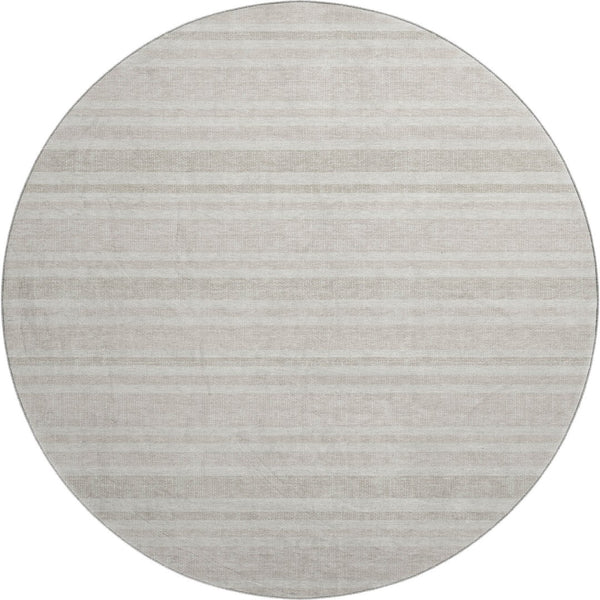 HomeRoots 8' Striped Washable Round Rug with UV Protection – Durable Ivory & Gray Design for Busy Homes 647815