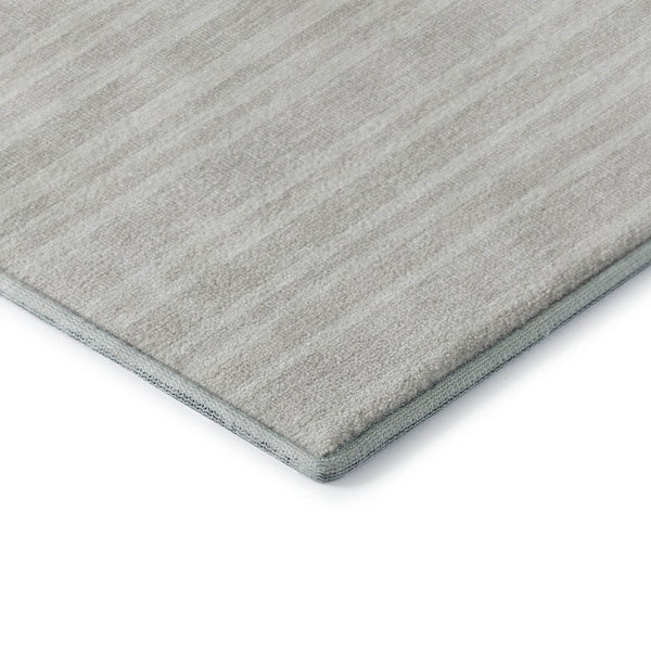 HomeRoots 8' Striped Washable Round Rug with UV Protection – Durable Ivory & Gray Design for Busy Homes 647815