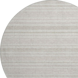 HomeRoots 8' Striped Washable Round Rug with UV Protection – Durable Ivory & Gray Design for Busy Homes 647815