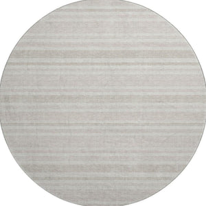 HomeRoots 8' Striped Washable Round Rug with UV Protection – Durable Ivory & Gray Design for Busy Homes 647815