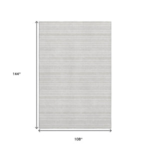 HomeRoots 9' X 12' Ivory and Gray Striped Washable Area Rug - Durable Design with UV Protection & Easy Care 647817