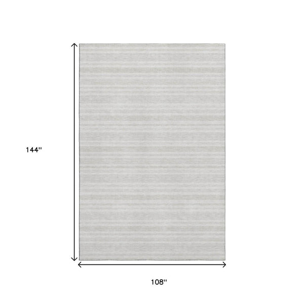 HomeRoots 9' X 12' Ivory and Gray Striped Washable Area Rug - Durable Design with UV Protection & Easy Care 647817
