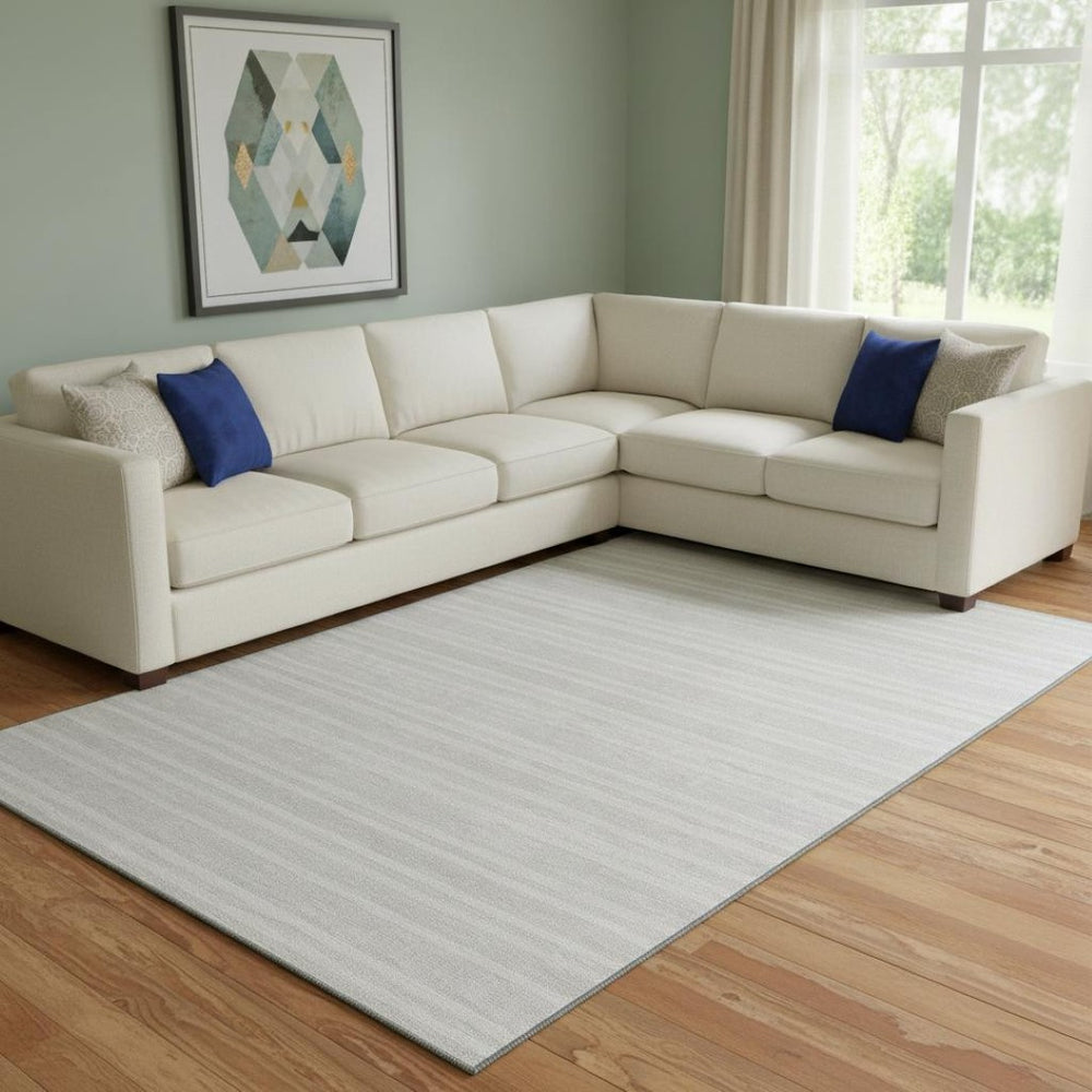 HomeRoots 9' X 12' Ivory and Gray Striped Washable Area Rug - Durable Design with UV Protection & Easy Care 647817