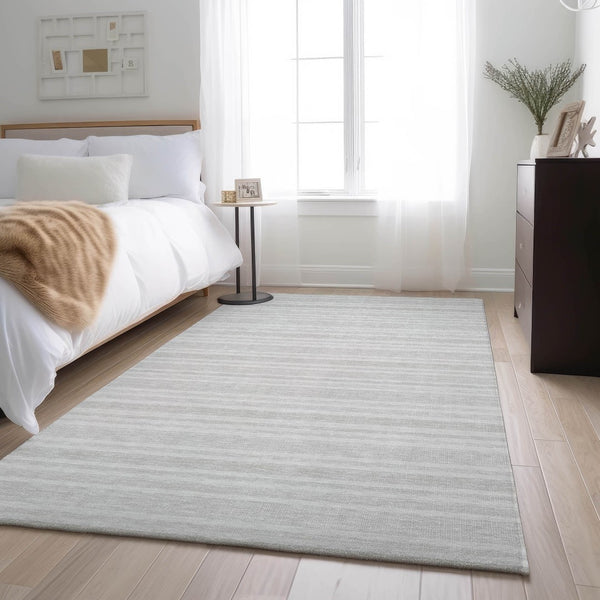HomeRoots 10' X 14' Ivory and Gray Striped Washable Area Rug with UV Protection for Durable, Stylish Spaces 647818