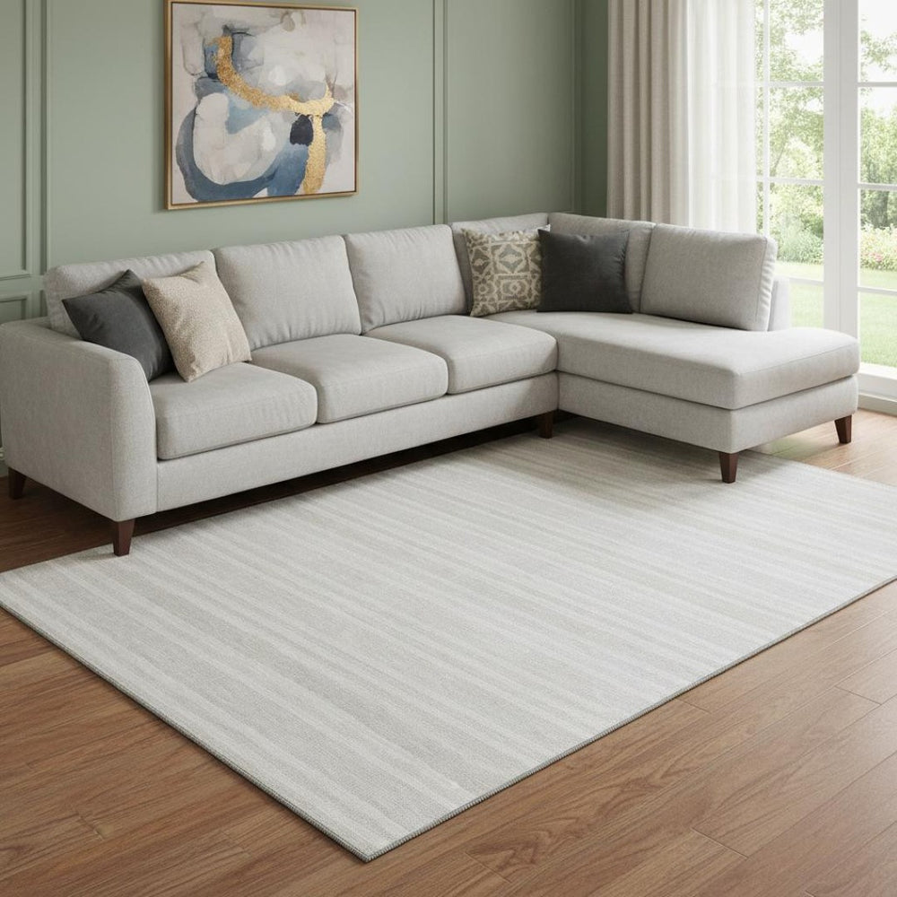 HomeRoots 10' X 14' Ivory and Gray Striped Washable Area Rug with UV Protection for Durable, Stylish Spaces 647818
