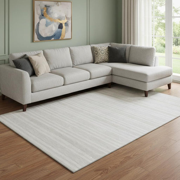 HomeRoots 10' X 14' Ivory and Gray Striped Washable Area Rug with UV Protection for Durable, Stylish Spaces 647818